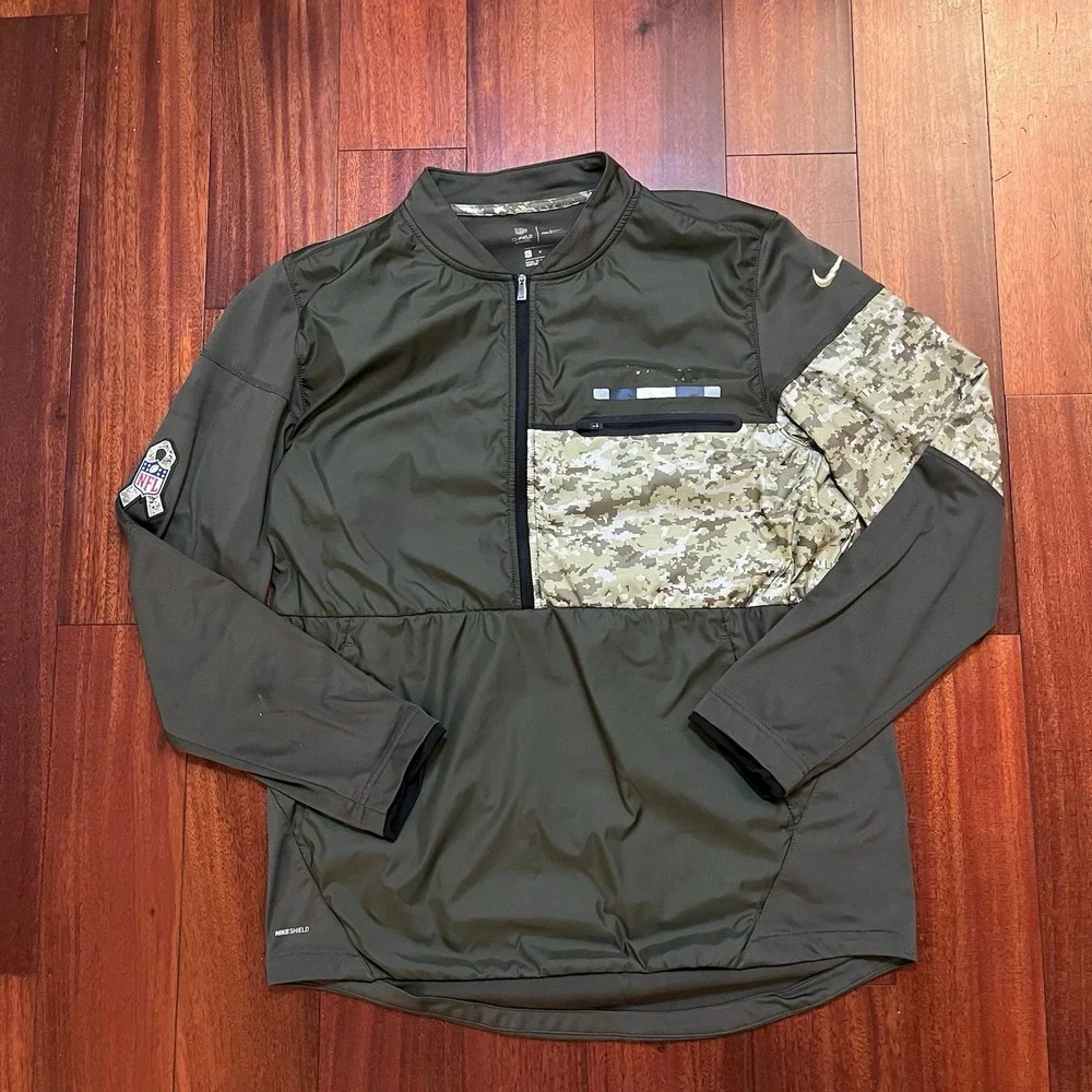 Nike Pullover Mens Large Salute to Service Green Camo USA 1/4 Zip NFL Flaw*